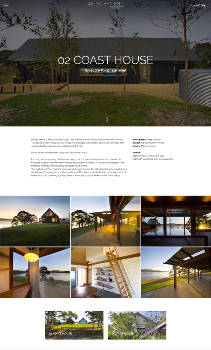 Andy Lehman coast house page by Kapsule Websites