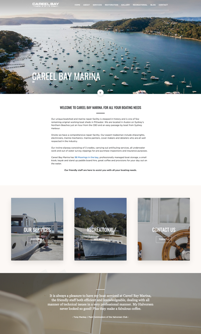 Careel Bay Marina pages by Kapsule Websites