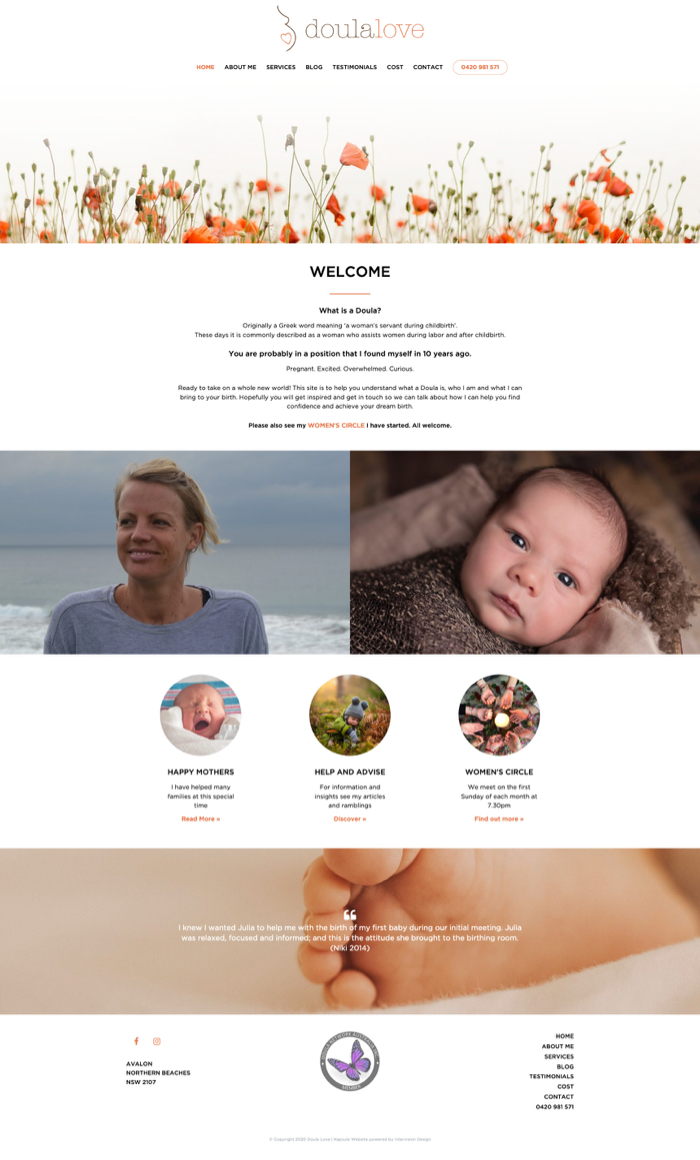 Doula Love home page by Kapsule Websites